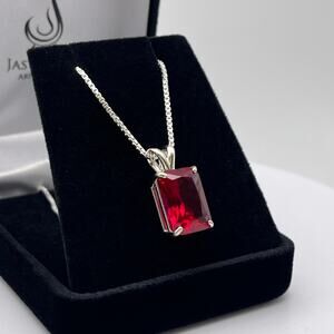 Gorgeous 8ct Emerald Cut Lab Grown Ruby Necklace